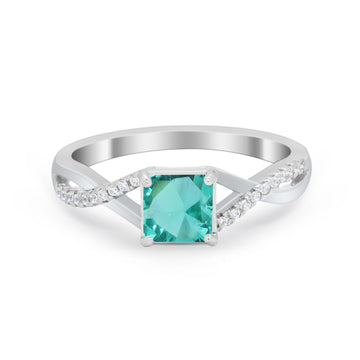 Infinity Shank Princess Cut Engagement Ring Simulated Paraiba Tourmaline CZ 925 Sterling Silver